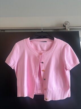 Girls' Pink Short-Sleeve Button Cardigan
